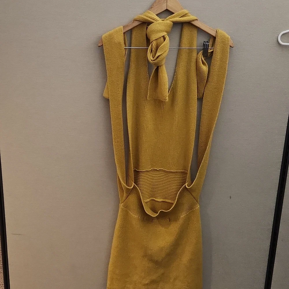 Free People Mustard Yellow Knit Bow Strap Dress
